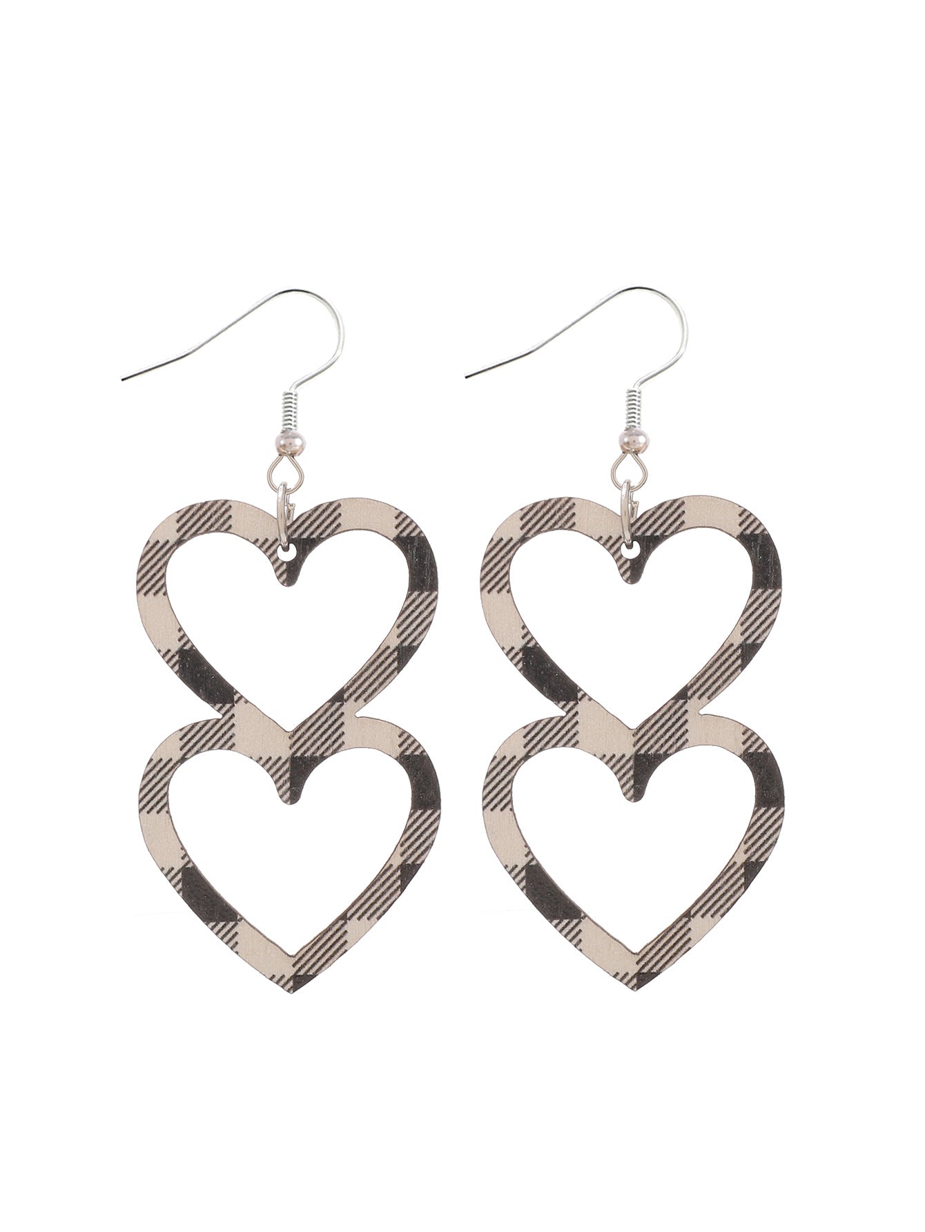 Wholesale Plaid Striped English Letter LOVE Wooden Heart-shaped Earrings